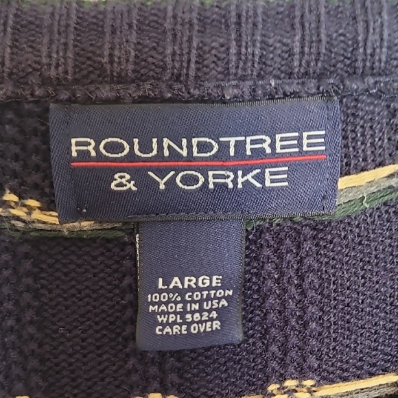 Y2K Vintage Men Chunky Knit Sweater Size L Grandpa Navy Cotton Cosby Academia - Picture 6 of 12